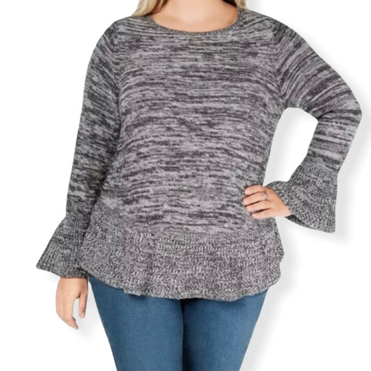 Long Sleeve Gray Bateau Neck Plus Size 3X Women's Sweaters