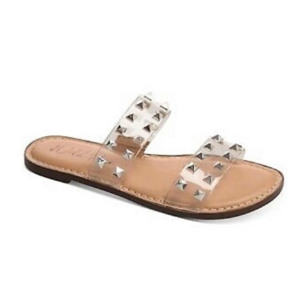 GINNIEV Double Band Slide Flats Silver Stud Size 9 Women's Sandals