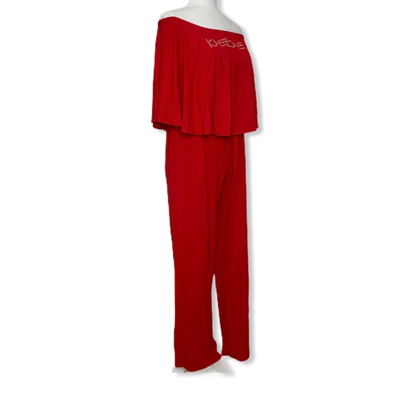 Strapless Sleeveless Red Wide Leg Size L Women's Jumpsuits - - Fannetti Boutique