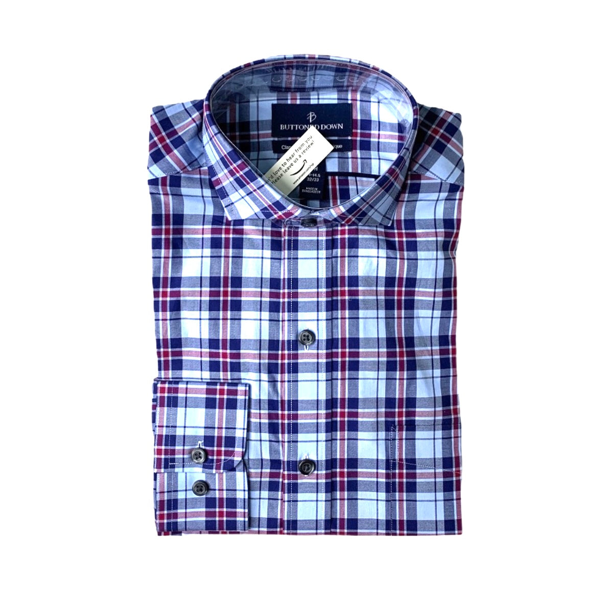 Classic Blue/Red Plaid Print Long Sleeve Size S Men's Shirt