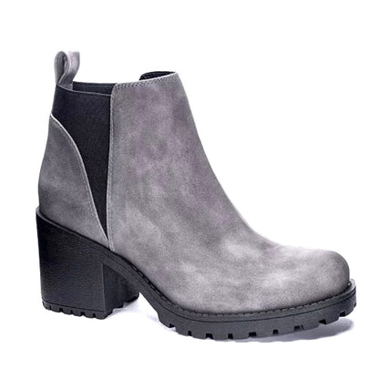 LIDO SMOOTH Gray Size 5.5M Round Toe Block Heel Booties Women's Ankle Boots