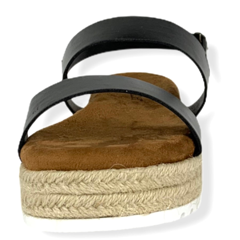Black Comfort Round Toe Ankle Strap Espadrilles Women's Sandals