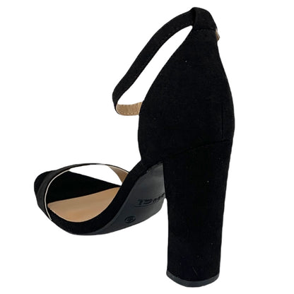 Sweetlove Black Suede Ankle Strap Block Heel Size 9 Women's Sandals