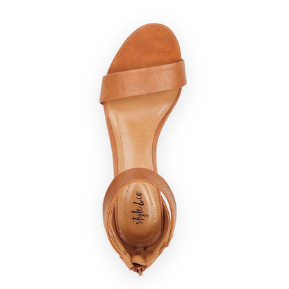 PAYCEE Tan Open Toe Ankle Strap Cone Heel Size 9.5 M Women's Sandals