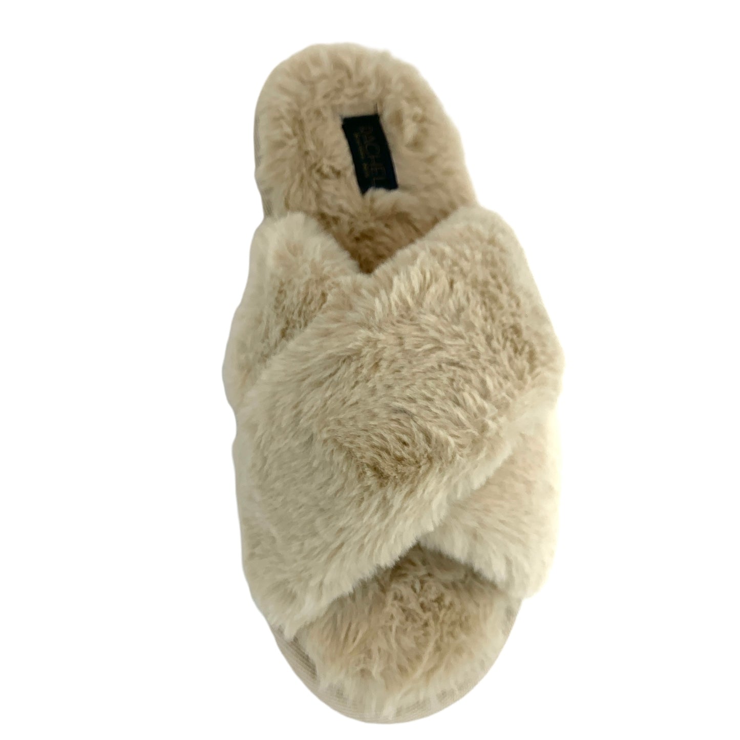 Beige Fuzzy Furry CrissCross Slip On Flip-Flop Size M(7-8) Women's Slippers