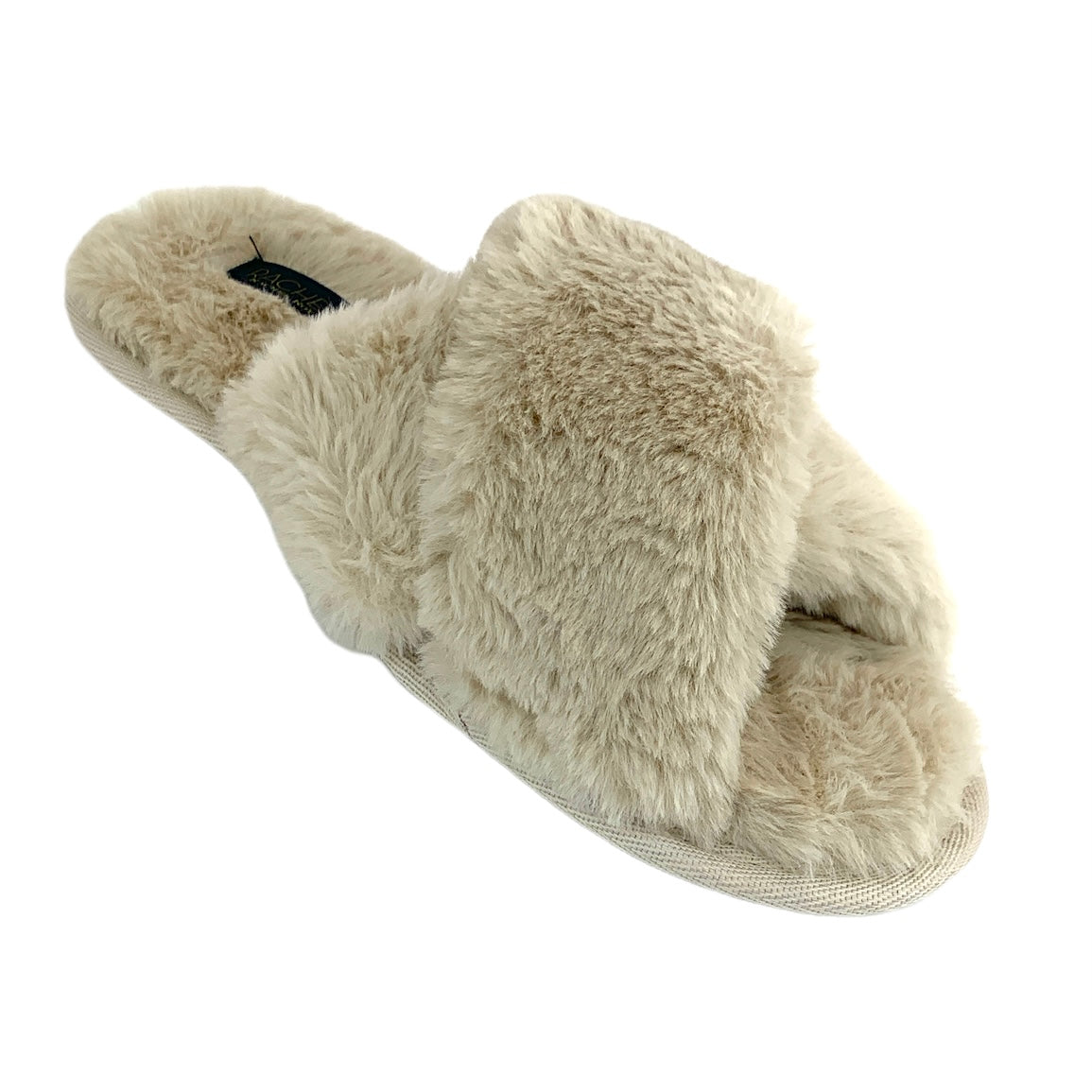 Beige Fuzzy Furry CrissCross Slip On Flip-Flop Size M(7-8) Women's Slippers
