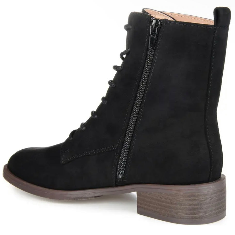 VIENNA Black Suede Lace-Up Almond Toe Women's Combat Boot