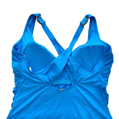 Blue V-Neck Cross Back Shirred Swimsuit Plus Size 22W Women's Swimwear