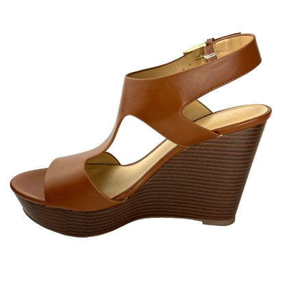 VALLERIP Cognac Platform Wedge Heel Size 10 Women's Sandals