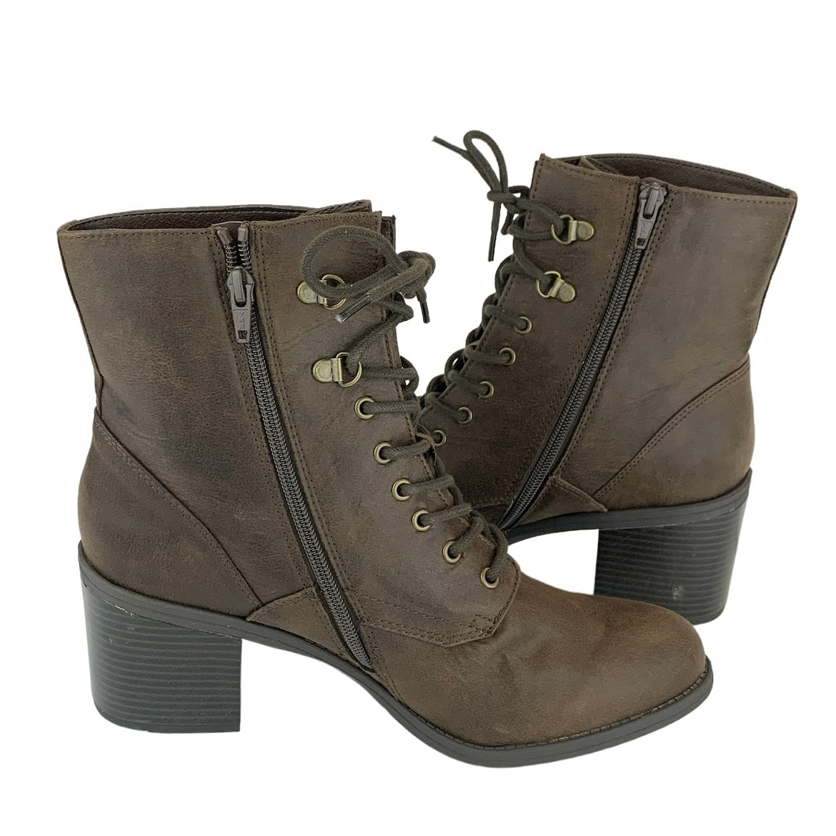 DORIAN Lace Up/Zip Block Heel Ankle Boots Women's Booties Combat