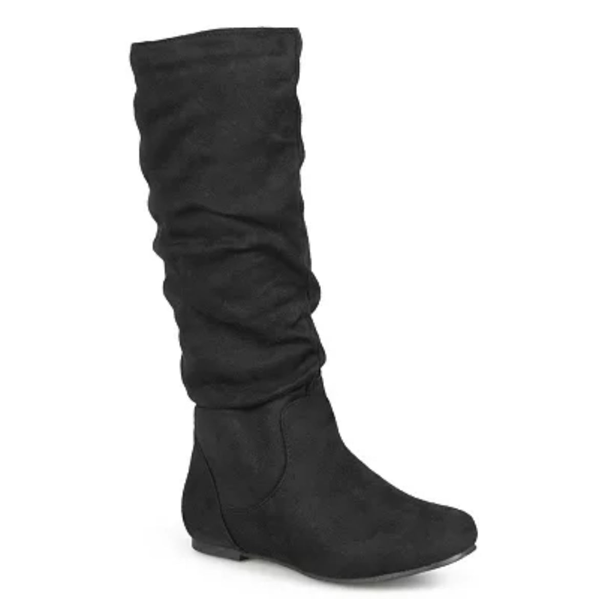 REBECCA-02 Black Fabric Pull On Round Toe Flats Knee High Women's Boots