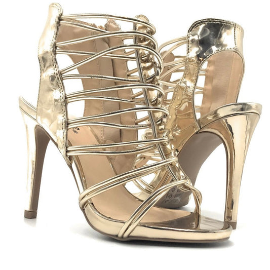 JEALOUS-18 Women's Champagne Heels Multi-Straps Dress Sandals