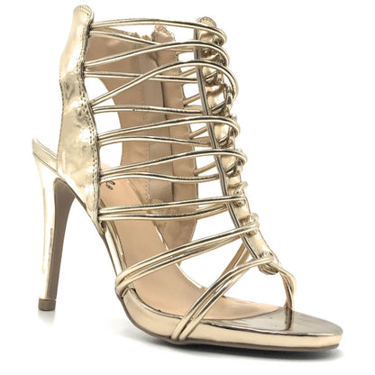 JEALOUS-18 Metallic Champagne Size 7 Heels Women's Dress Sandals