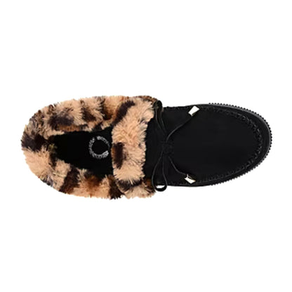 MIDNIGHT Comfort Black/Leopard Suede Round Toe Slip On Women's Slippers