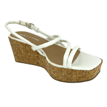 BELLAH White Ankle Strap Square Toe Women's Platform Wedge Sandals