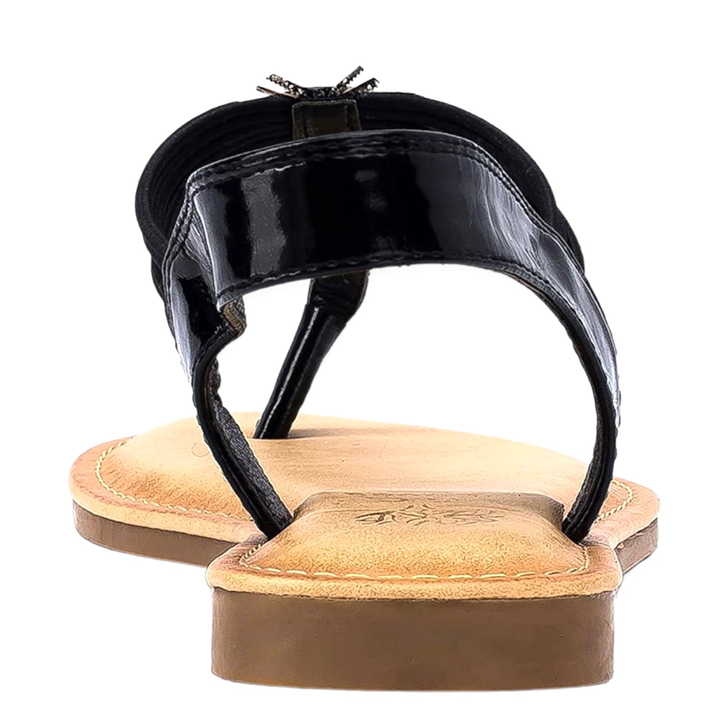 Carlie T-Strap Size 7 Black Slip On Open Toe Flat Women's Sandals