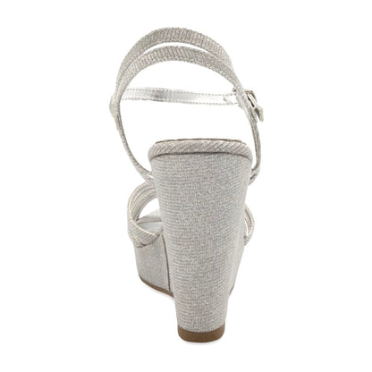CAPRICORN Silver Metallic Ankle Buckle Wedge Heel Size 8.5 Women's Sandals