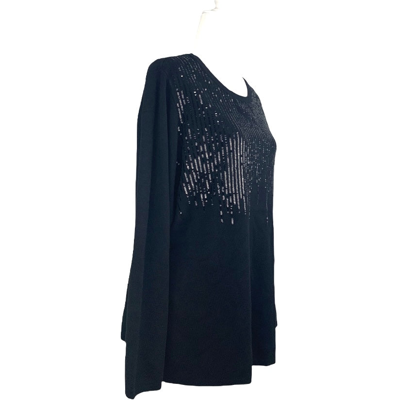 Black Sequin Long Sleeve Pull on Plus Size 2X Women's Sweaters