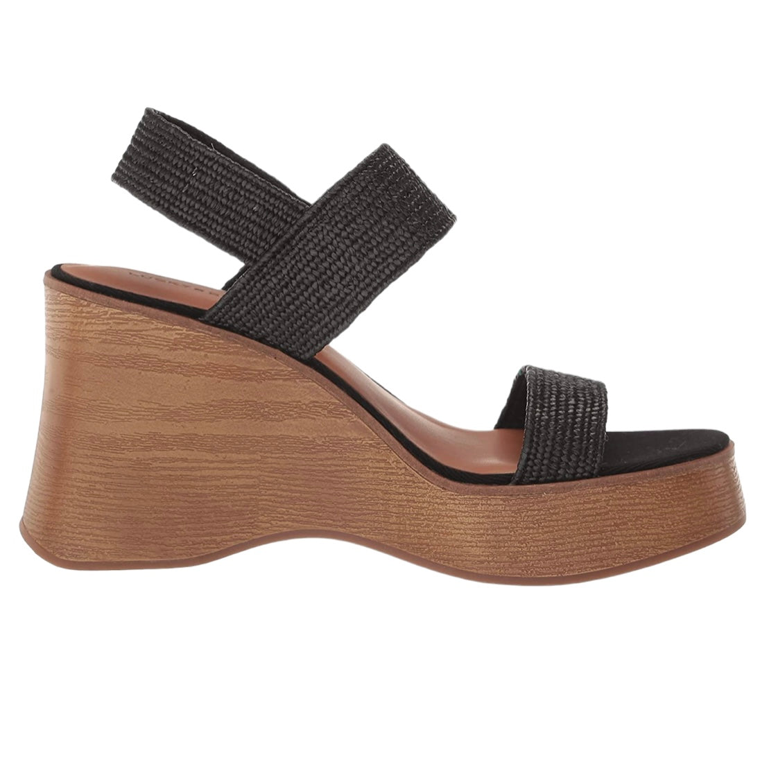 DELUKAH Black Slip On Open Toe Platform Wedge Women's Sandals