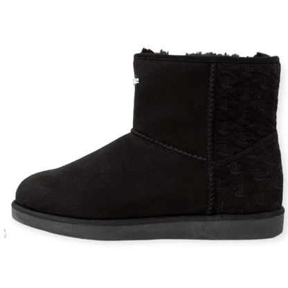 KAVE Black Suede/Faux-Fur Flats Round Toe Women's Winter Ankle Boots