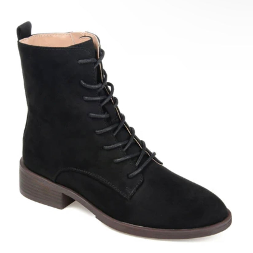 VIENNA Black Suede Lace-Up Almond Toe Women's Combat Boot