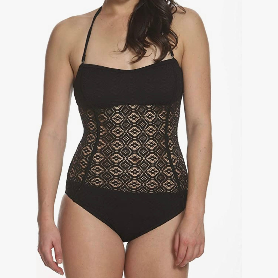 Black Lace One-Piece Swimsuit Strapless Women's Swimwear