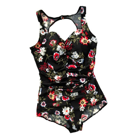 TUMMY Black/Multicolor Floral Print One Pieces Women's Swimsuit