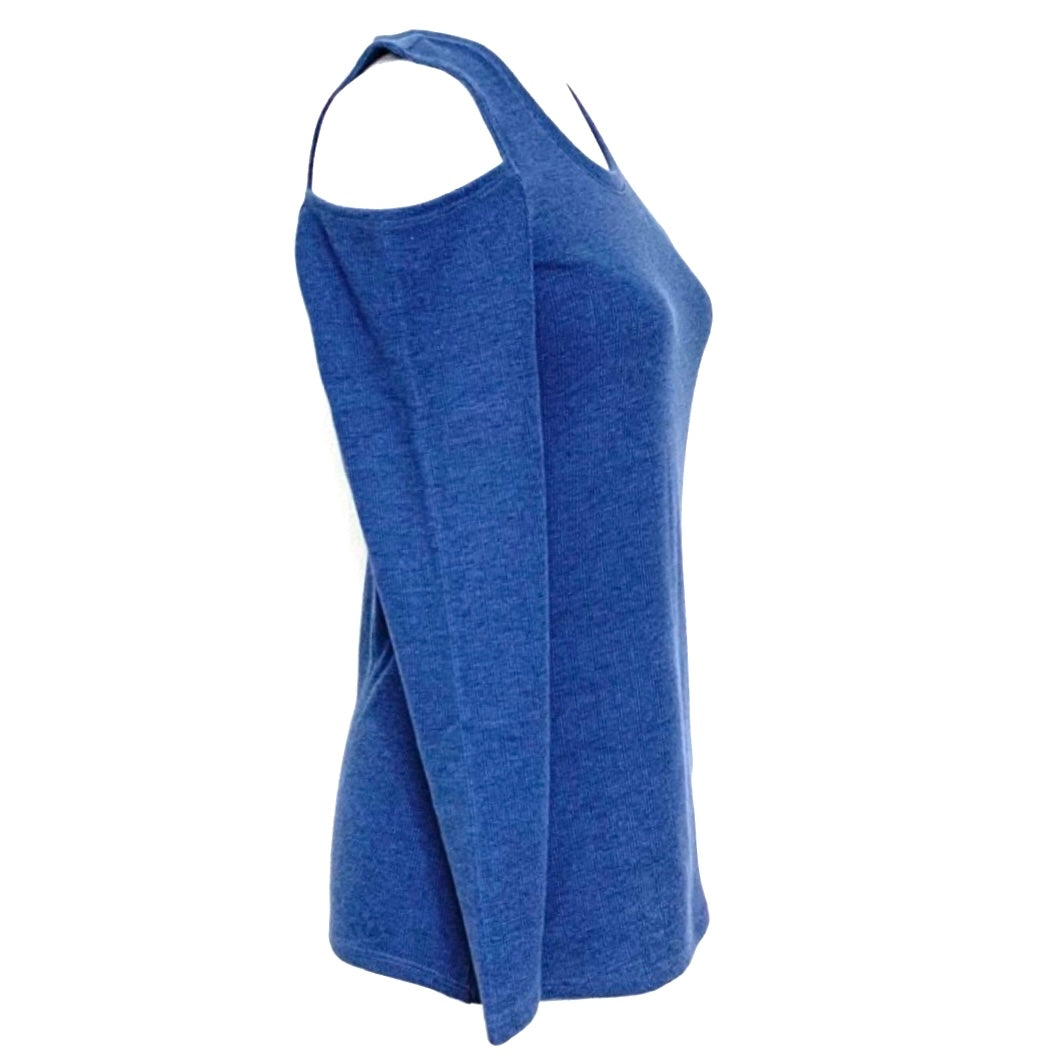 Blue Cold Shoulder Long Sleeve Size S Petite Women's Sweaters