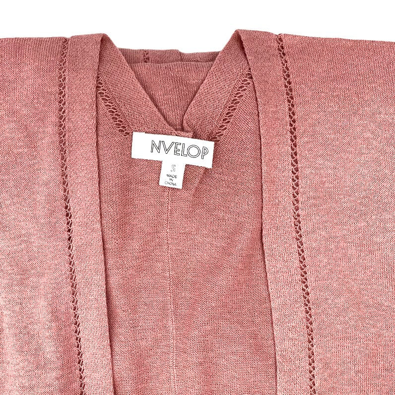easy knit cardigan size S Dolman Sleeve tag with made in china letters and NVELOP brand and size S