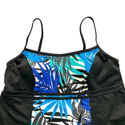 Thighs Black/Leaves Print One Piece Plus Size 12 Women's Dress Swimwear