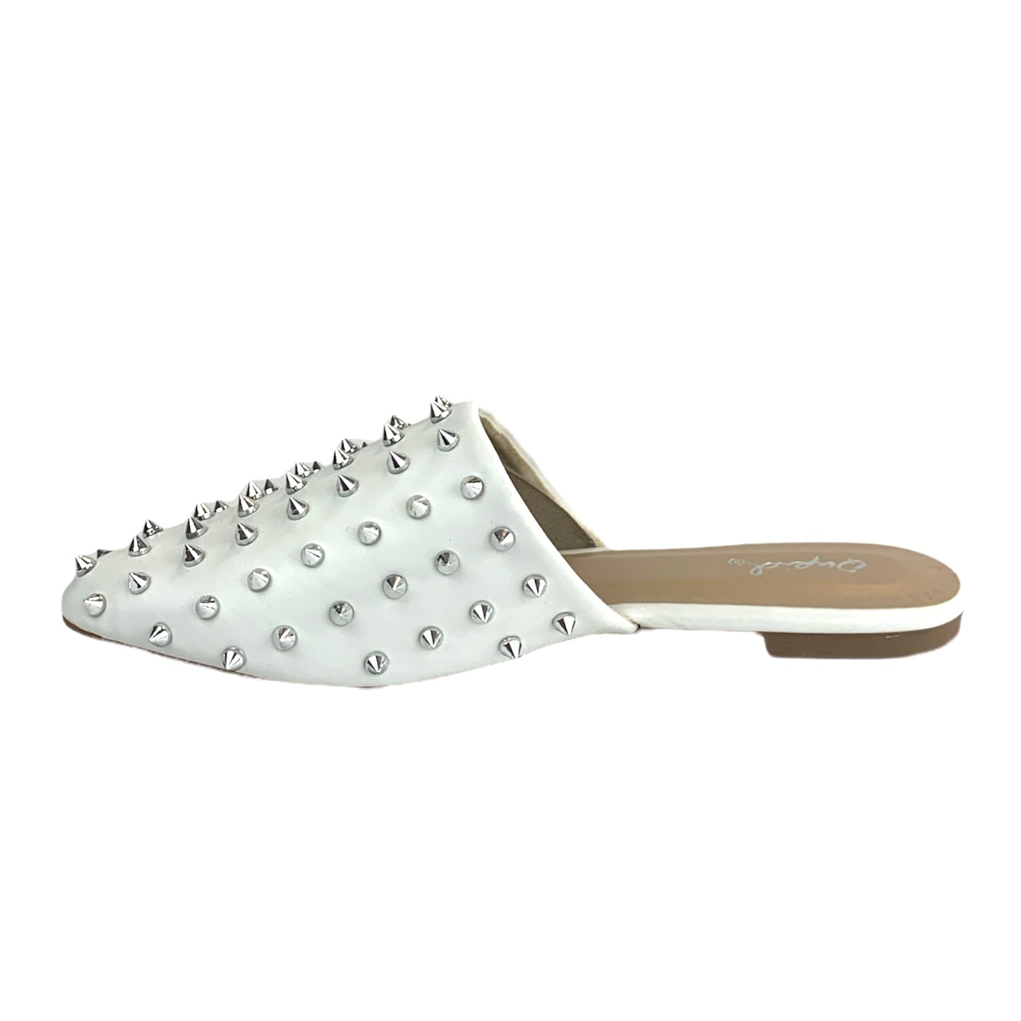 Spike Studded White Flats Pointed Toe Mules Size 6 Women's Shoes