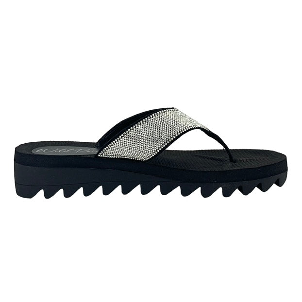 KALABASAS Comfort Black Size 9.5M Slip On Thong Women's Wedge Sandals