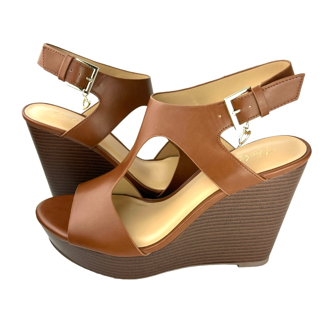 VALLERIP Cognac Platform Wedge Heel Size 10 Women's Sandals