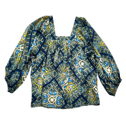 Multicolor Top Square Neck ¾ Sleeve Plus Size 1X Women's Blouse