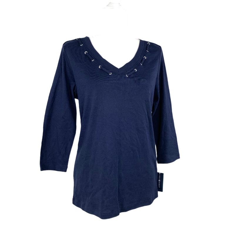 Navy 3/4 Sleeve Neck-V Size M Women's Sweaters-- - Fannetti Boutique