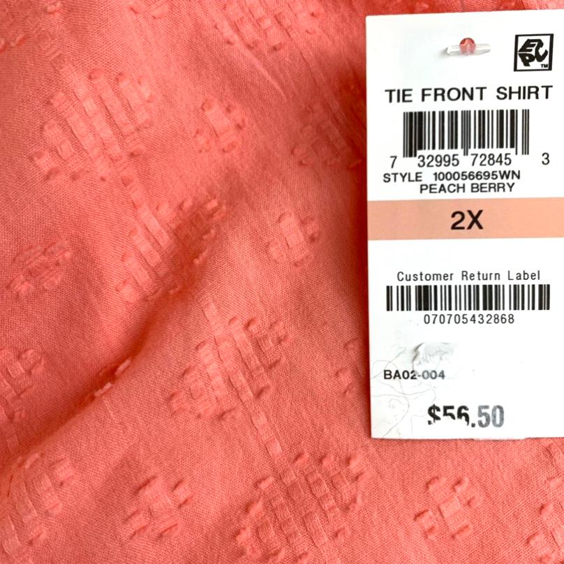 Cotton Textured Button Down Tops Plus Size 2X Women's Shirt