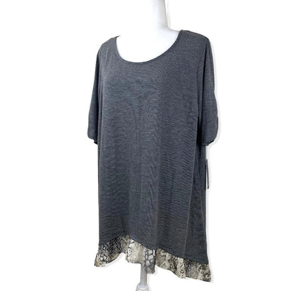Gray T-Shirt Tunic Short Sleeve Plus Size 1X Women's Top