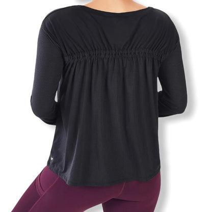 Long Sleeve Cinched Black Top Size XS(2-4) Women's Active Top