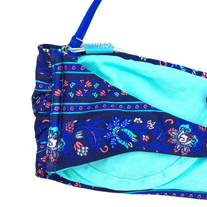 Blue/Multicolor Bikini Top Halter Strap Size S Women's Swimwear