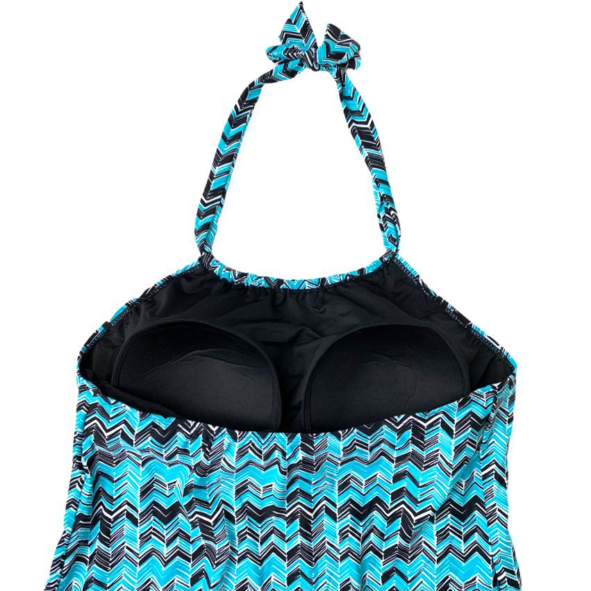 Blue/Black Plus Size High Neck Tankini Women's Swimwear
