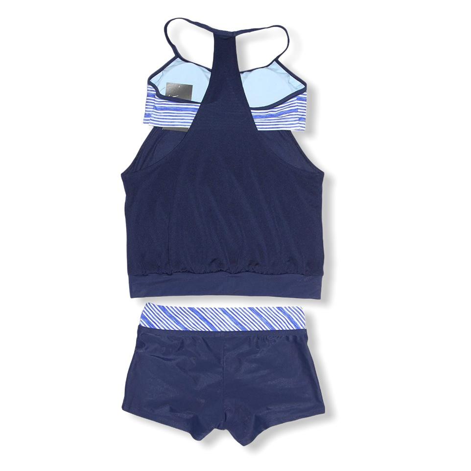 Blue/White 2-pieces Set Tankini/Bottom Size S High Neck Women's Swimwear