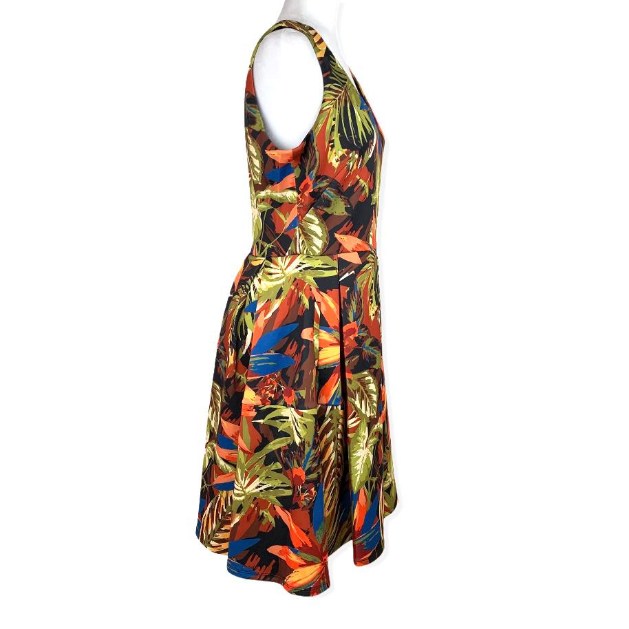 Floral Print Multicolor Sleeveless V-Neck Size 8 A-Line Women's Dress