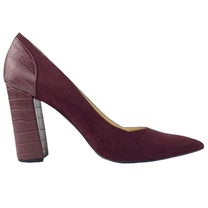 Wine Red Suede/Faux Leather Block Heel Pointed Toe Size 8.5M Women's Pumps