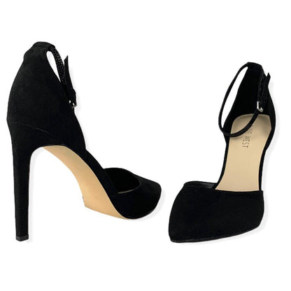 Black Suede Stiletto Heels Pointed Toe Ankle Strap Size 10 Women's Pumps