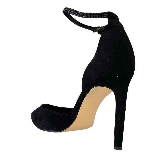 Black Suede Stiletto Heels Pointed Toe Ankle Strap Size 10 Women's Pumps