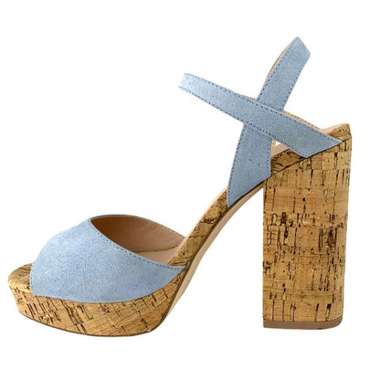 Women's Blue Denim Platform Sandals Heel Shoes