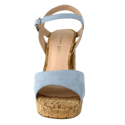 Blue Denim Carry Block Heel  Size 6.5M Women's Platform Sandals