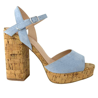 Blue Denim Carry Block Heel  Size 6.5M Women's Platform Sandals