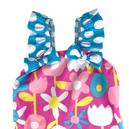 Pink/White/Blue One Piece Swimsuit Size 2 Little Girl Swimwear