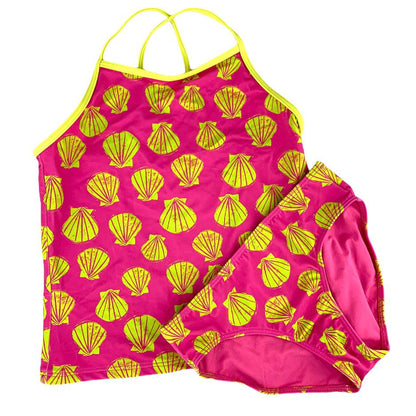 Pink/Yellow Tankini Girls Two Pieces Swimsuit Size M(8) Kids Swimwear